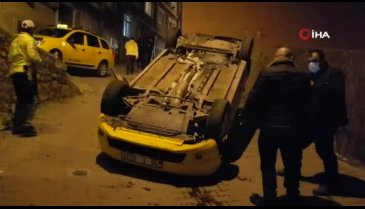 Bursa'da takla atan taksiden burnu bile kanamadan çıktı