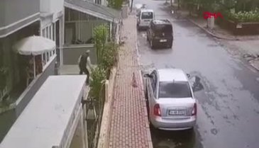 Apartman bahçesine giren kediyi tekmeledi!