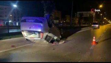 Bursa'da kontrolden çıkıp takla atan aracın sürücüsü yaralandı