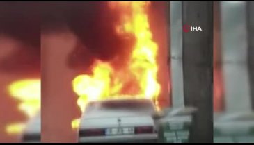Bursa'da LPG'li araç alev alev yandı, vatandaşlar film izler gibi seyretti