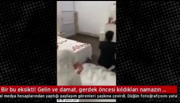 Gelin ve damat, gerdek öncesi kıldıkları namazın görüntülerini yayınladı