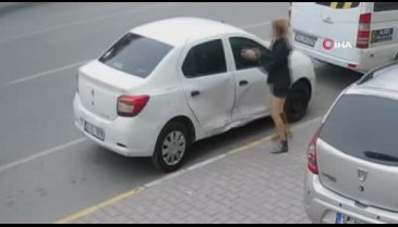 İstanbul'da eşi tarafından darp edilen kadın kocasının arabasını parçaladı