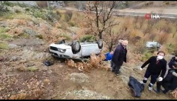Virajı alamayan otomobil uçuruma yuvarlandı!