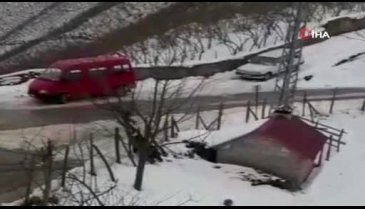 Domuzdan kaçan genç kendini otomobilin üzerine attı