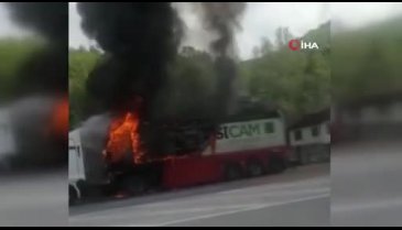Bursa'da cam yüklü tır alevlere teslim oldu