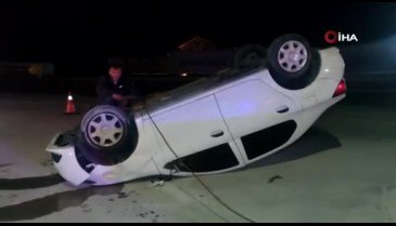 Bursa'da takla atan otomobilden sağ çıktı