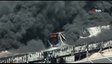 Bursa'daki fabrika yangınının boyutu havadan çekilen görüntülere yansıdı