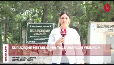 Bursa'nın o mahallesinde mezarlık duvarı yıkıldı! (ÖZEL HABER)