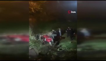 İstanbul'da ağaçlık alana uçan otomobil alev alev yandı