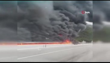 Antalya'da devrilen TIR, alev alev yandı