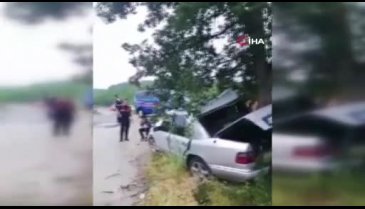 Bursa'da kontrolden çıkan otomobil ağaca çarptı: 3 yaralı