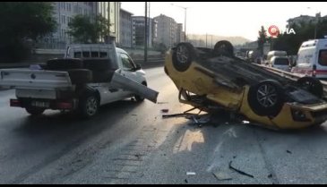 Kocaeli'de kamyonet ile taksi çarpıştı! Takla atarak durdu