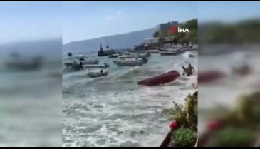 Bursa Gemlik'te dalgalar sahil yoluna taştı