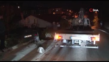 İstanbul'da otomobil evin bahçesine uçtu!
