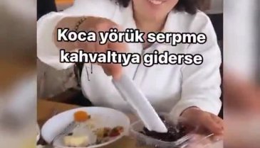 Ekonomik düşündü! Serpme kahvaltıdan kalanları eve götürdü