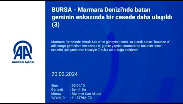 Batan gemiden çıkarılan Hüseyin Tutuk'un cansız bedeni, Bursa Adli Tıp Kurumu'na getirildi