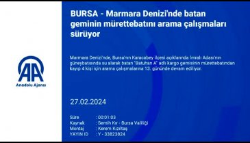 Marmara Denizi'nde batan gemide arama çalışmaları 13. gününde devam ediyor