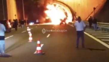 Bursa'da otobanda yolcu otobüsü alev alev yandı!