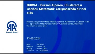 Bursalı ortaokulu öğrencisi Alperen, Uluslararası Caribou Matematik Yarışması'nda birinci oldu