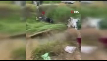 Bursa'da iki otomobil çarpıştı, biri dereye uçtu!