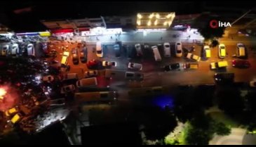 Bursa'da Galatasaray taraftarlarının coşkusu havadan görüntülendi