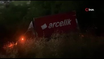 Freni boşalan kamyonet uçurumdan uçtu