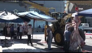 Bursa'da kadın kasaplar kurbanlık kesiminde yerini aldı