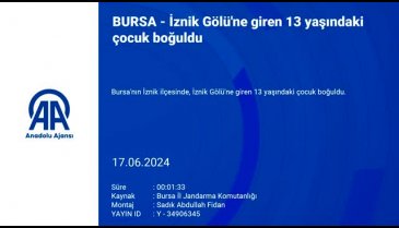 Bursa'da İznik Gölü'ne giren 13 yaşındaki çocuk boğuldu