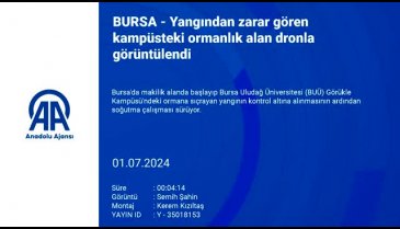 Bursa'da yangından zarar gören kampüsteki ormanlık alan dronla görüntülendi