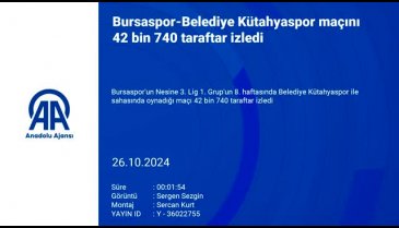 Bursaspor-Belediye Kütahyaspor maçını 42 bin 740 taraftar izledi