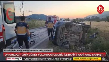 Bursa'da feci kaza! Çarpmanın etkisiyle devrildi