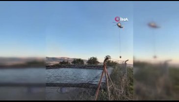 Yangında helikopter suyu havuzdan aldı! Orman yangınına müdahalede zamanla yarış
