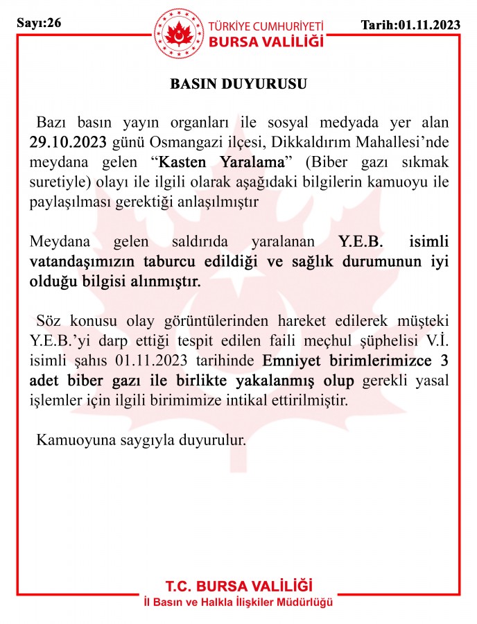 Bursa'da 'biber gazlı saldırı' olayına valilikten açıklama!