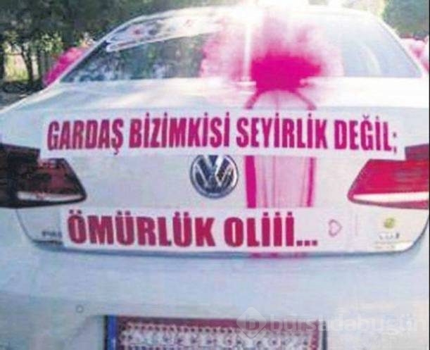Gelin arabalarındaki en ilginç yazılar...
