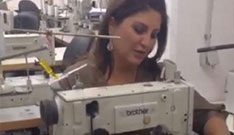 Sibel Can overlok makinesinin başında
