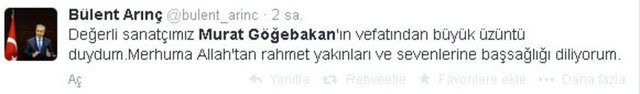 Ünlülerden Murat Göğebakan tweetleri