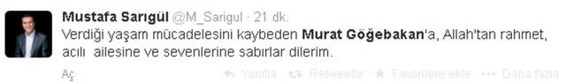 Ünlülerden Murat Göğebakan tweetleri