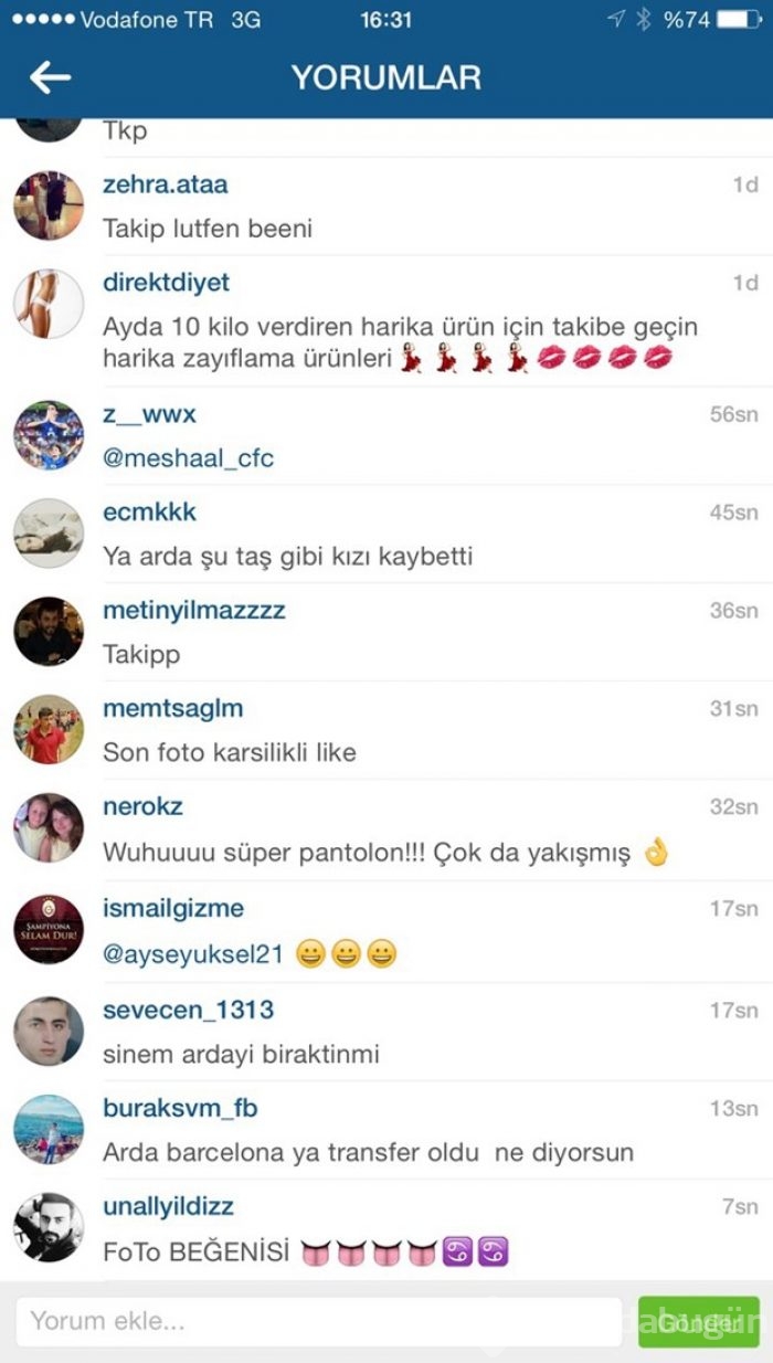 Sinem bu fotoğrafını 17 dakikada sildi