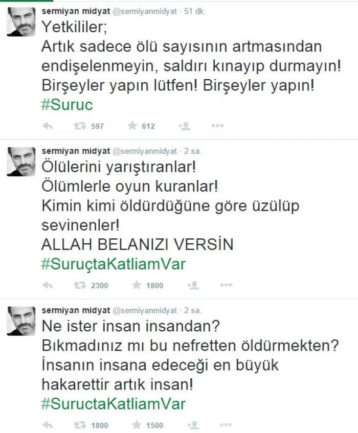Ünlülerden Suruç tepkisi