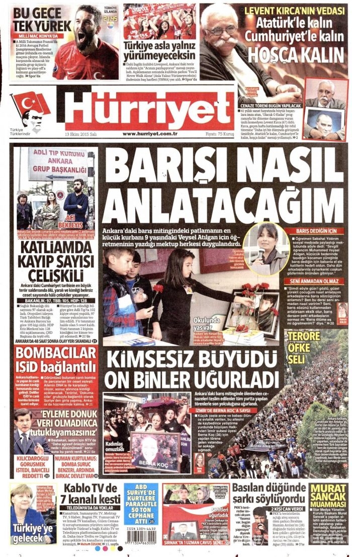 Gazete manşetleri (13 Ekim 2015)