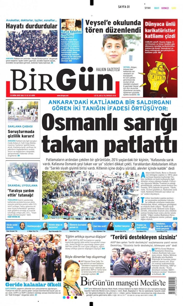 Gazete manşetleri (13 Ekim 2015)