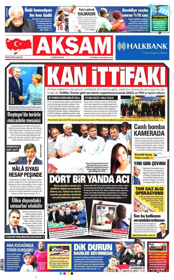 Gazete manşetleri (13 Ekim 2015)