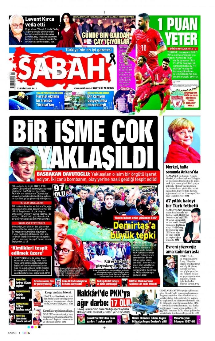 Gazete manşetleri (13 Ekim 2015)