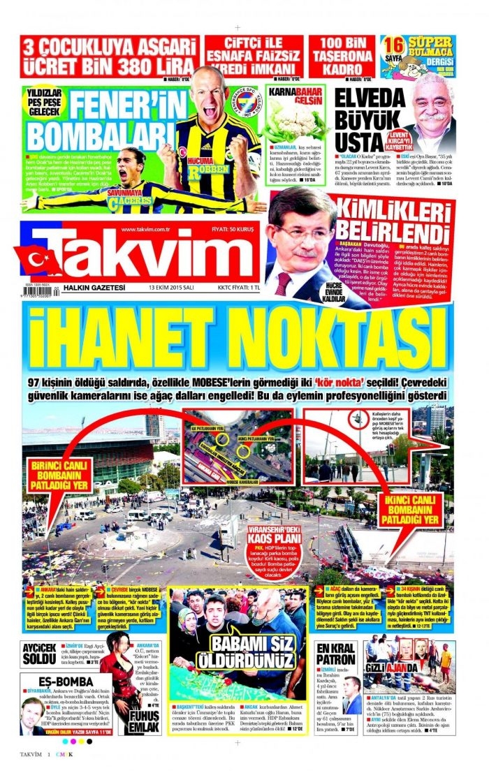 Gazete manşetleri (13 Ekim 2015)