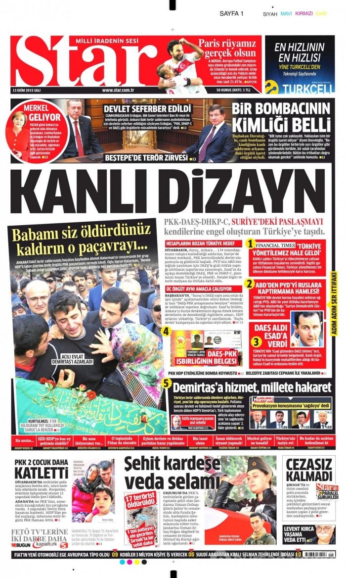 Gazete manşetleri (13 Ekim 2015)