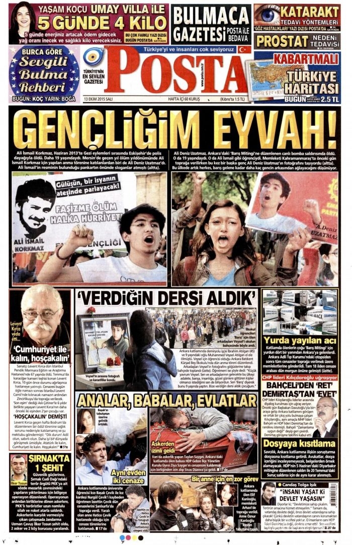 Gazete manşetleri (13 Ekim 2015)
