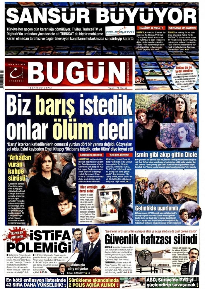 Gazete manşetleri (13 Ekim 2015)
