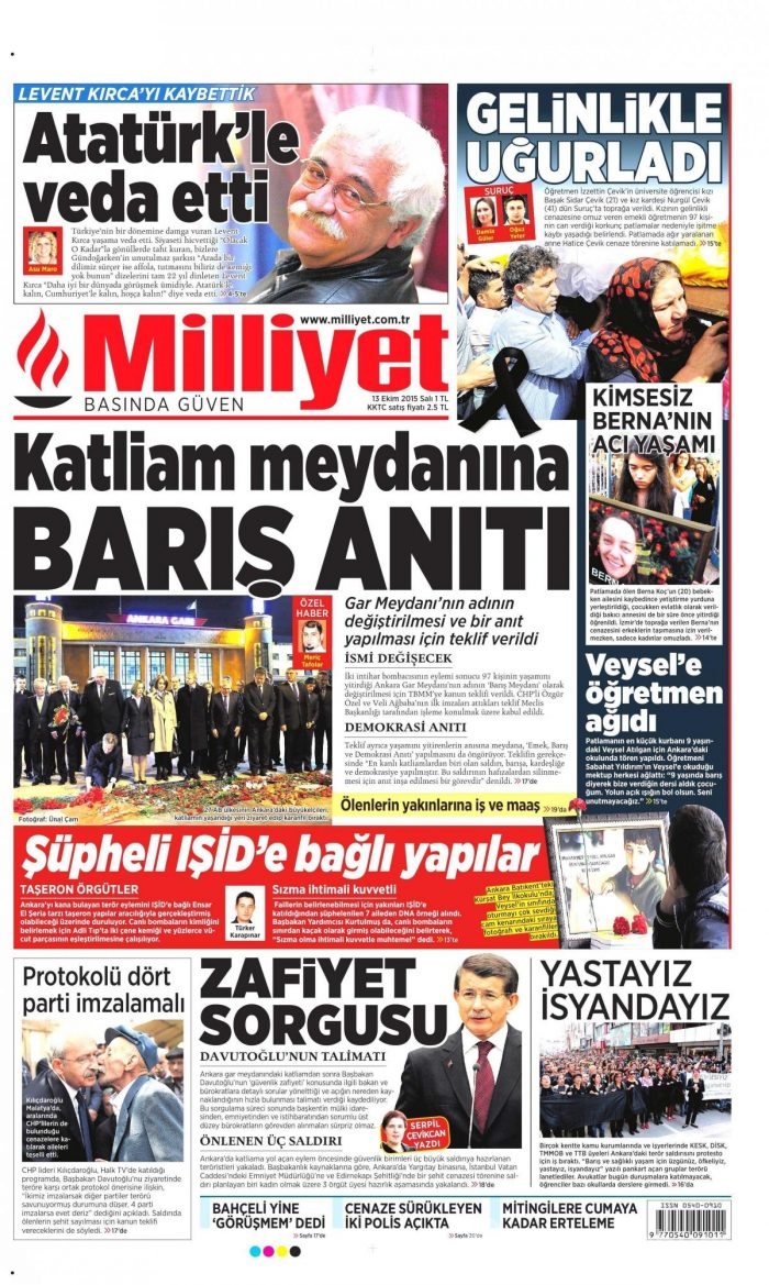 Gazete manşetleri (13 Ekim 2015)
