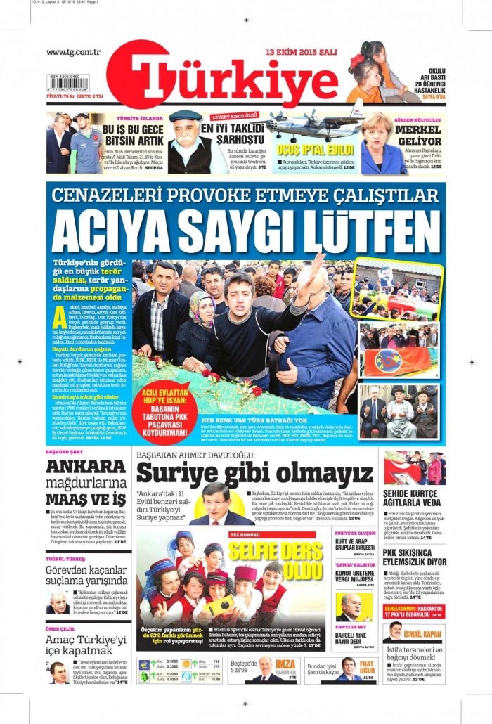 Gazete manşetleri (13 Ekim 2015)