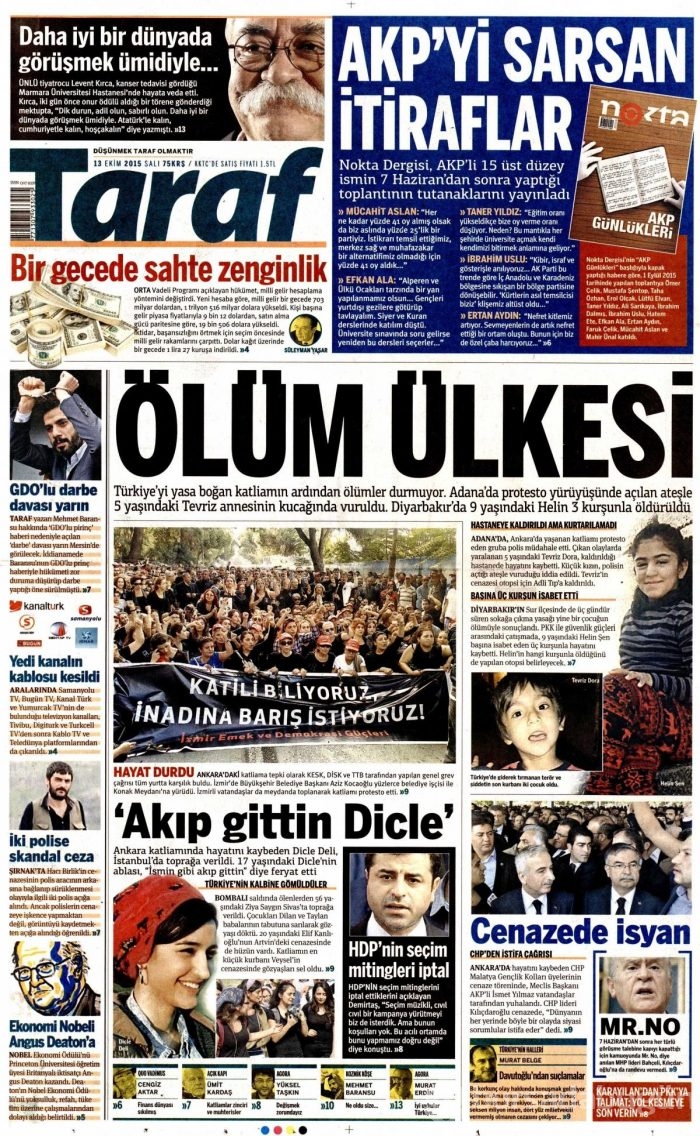 Gazete manşetleri (13 Ekim 2015)